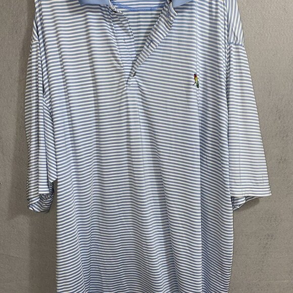 FJ FOOTJOY Blue Stripes Short Sleeve Men's Polo‎ Shirt Embroiled Umbrella Sz 2XL - Picture 1 of 10